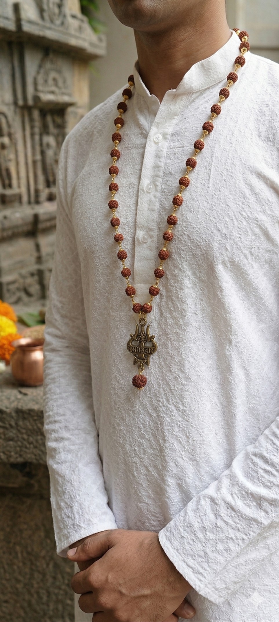 Rudraksha Mala with Trishul Pendant – Spiritual Necklace for Protection & Devotion